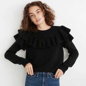 Madewell Ruffle-Yoke Sweater in Coziest Yarn / Size M
